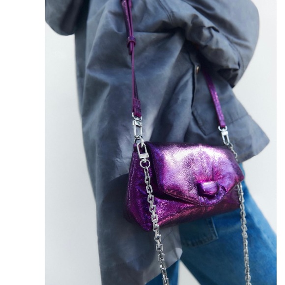 ZARA Purple Metallic Effect Chain Crossbody Bag NWT - Picture 3 of 15